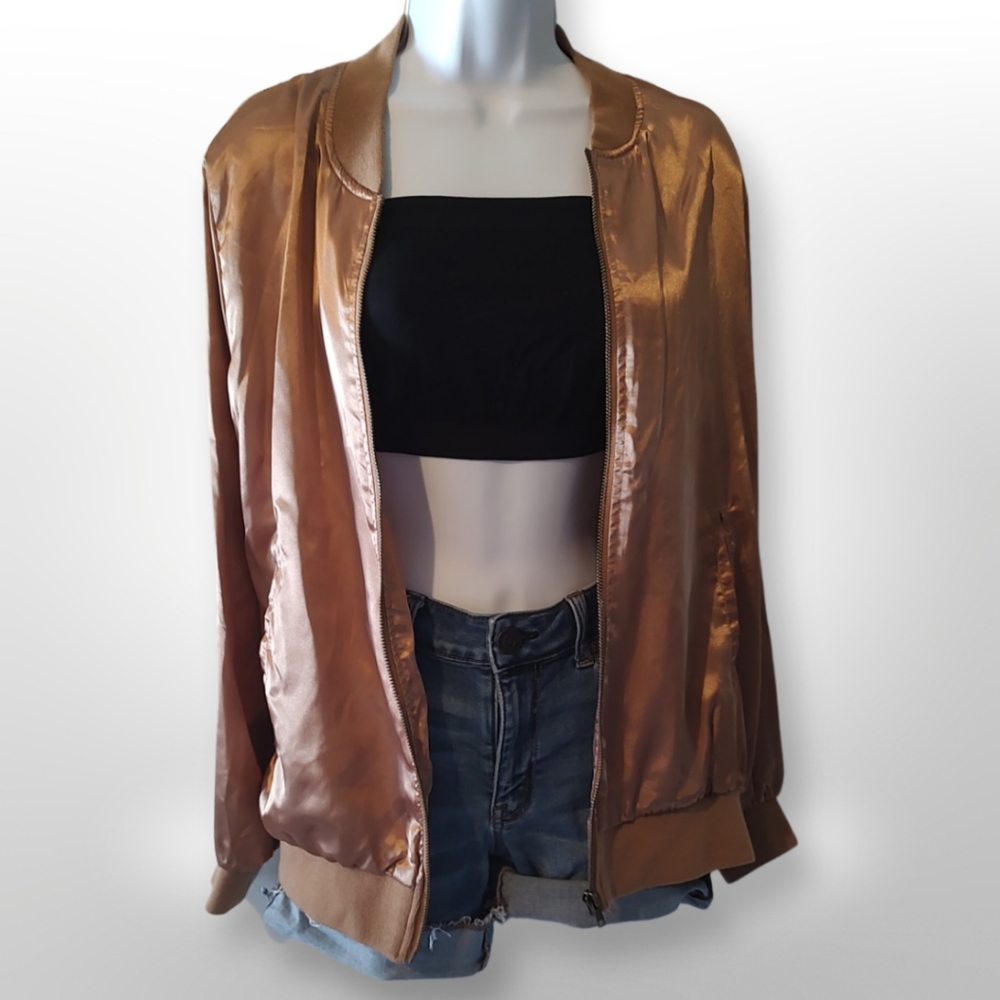Signature Studio Bomber Jacket, Size Medium M,  Bronze Gold Toned